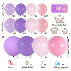 Light Pink Purple Balloon Wreath Arch Set with Butterfly Stickers