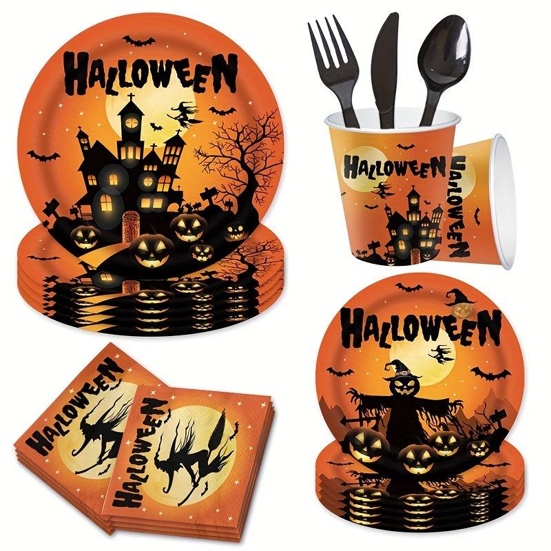 Halloween Party Supplies Set Paper Plate Cup Tissue Tableware Home Decor