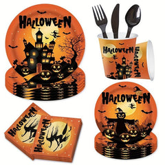 Halloween Party Supplies Set Paper Plate Cup Tissue Tableware Home Decor