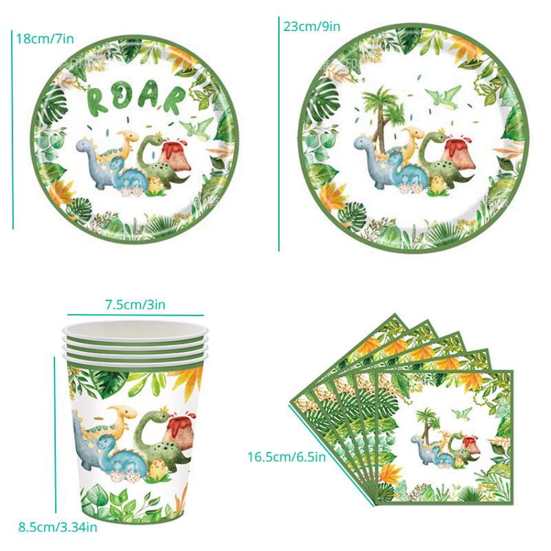 Dinosaur Themed Disposable Tableware Set for Birthday Parties