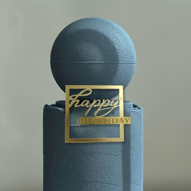 1pc Golden Happy Birthday Cake Topper Personalized Square