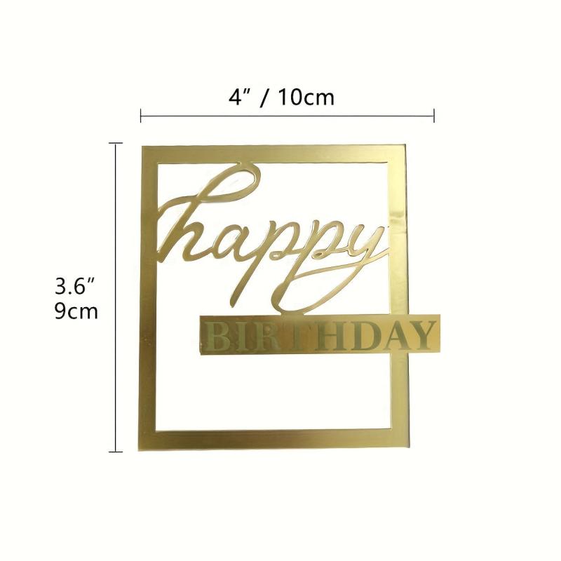 1pc Golden Happy Birthday Cake Topper Personalized Square