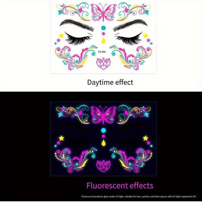 Fluorescent Face Sticker Waterproof Neon Night Light Tattoo Disposable Sticker