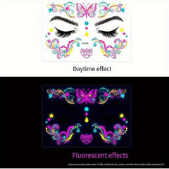 Fluorescent Face Sticker Waterproof Neon Night Light Tattoo Disposable Sticker