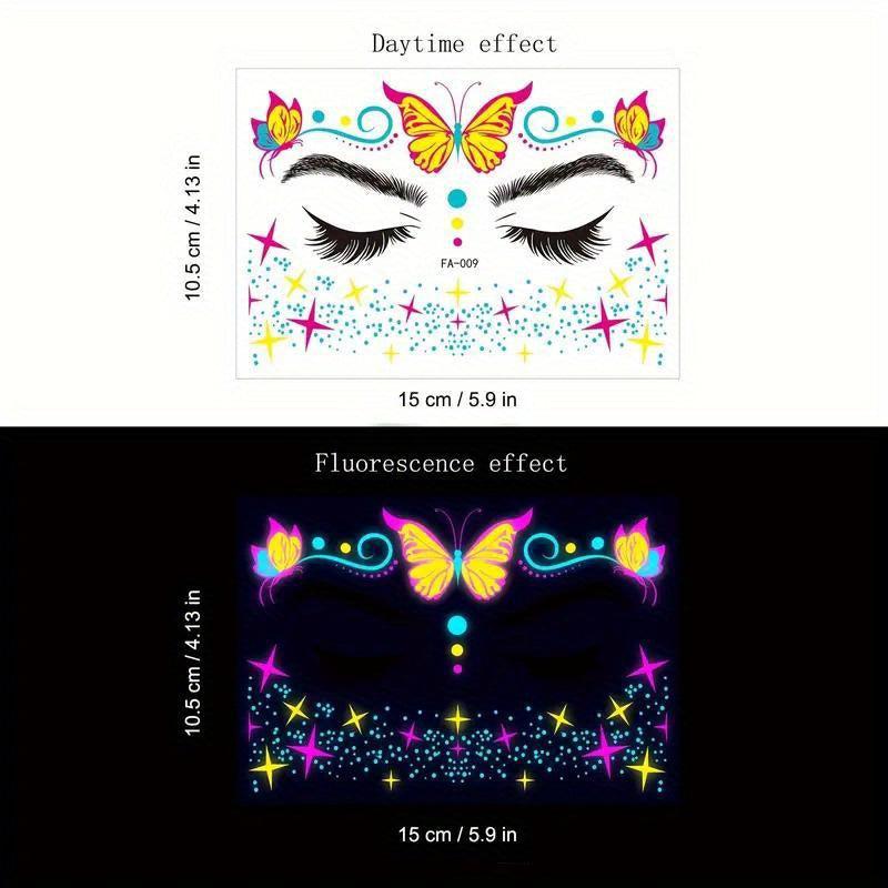 Fluorescent Face Sticker Waterproof Neon Night Light Tattoo Disposable Sticker