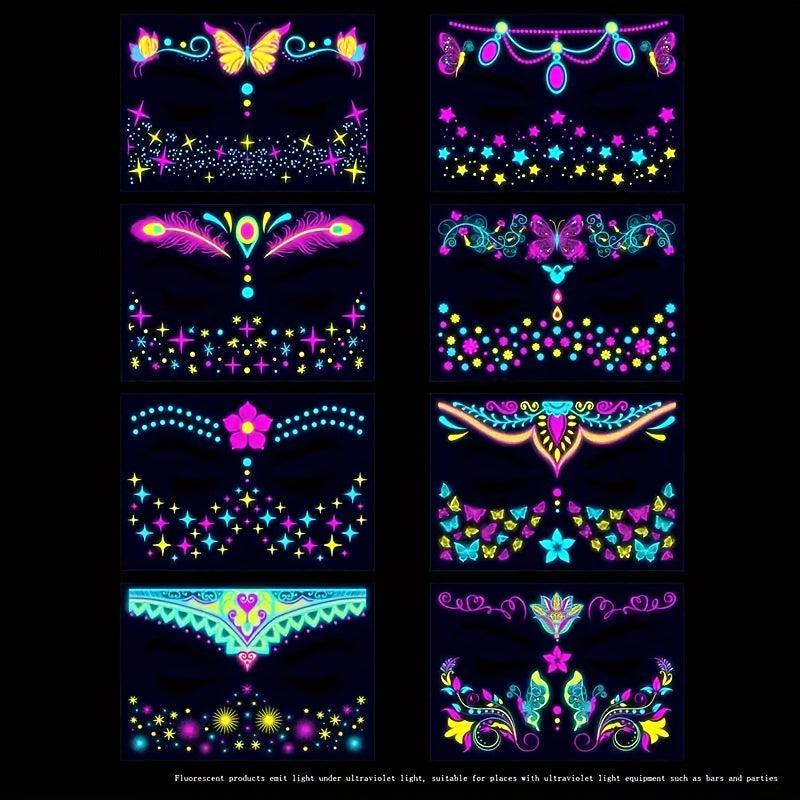 Fluorescent Face Sticker Waterproof Neon Night Light Tattoo Disposable Sticker