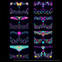 Fluorescent Face Sticker Waterproof Neon Night Light Tattoo Disposable Sticker