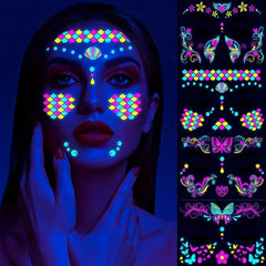Fluorescent Face Sticker Waterproof Neon Night Light Tattoo Disposable Sticker