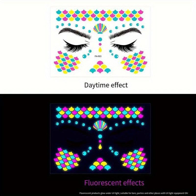 Fluorescent Face Sticker Waterproof Neon Night Light Tattoo Disposable Sticker