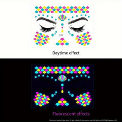 Fluorescent Face Sticker Waterproof Neon Night Light Tattoo Disposable Sticker