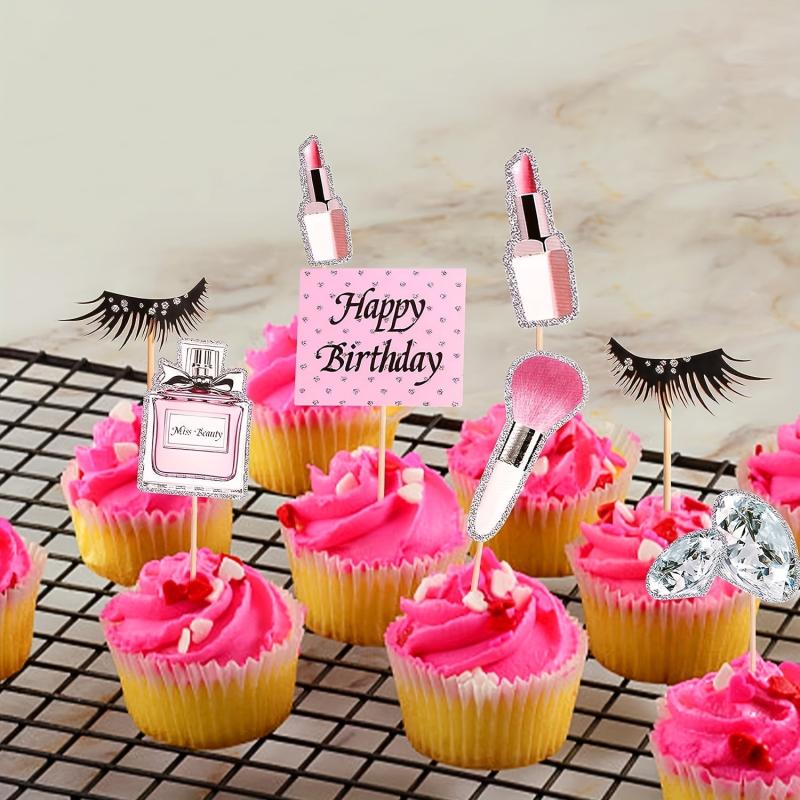 7pcs Glitter Makeup Cupcake Toppers for Party