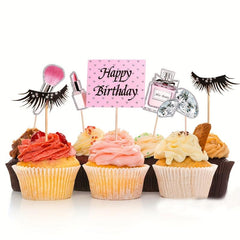 7pcs Glitter Makeup Cupcake Toppers for Party