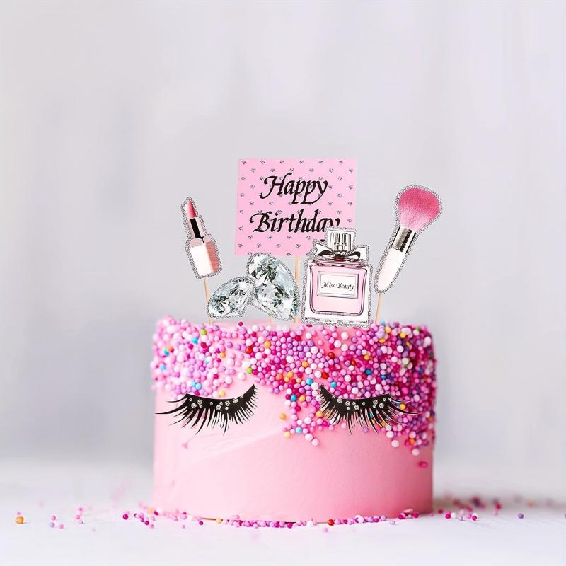 7pcs Glitter Makeup Cupcake Toppers for Party