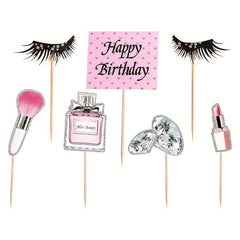 7pcs Glitter Makeup Cupcake Toppers for Party