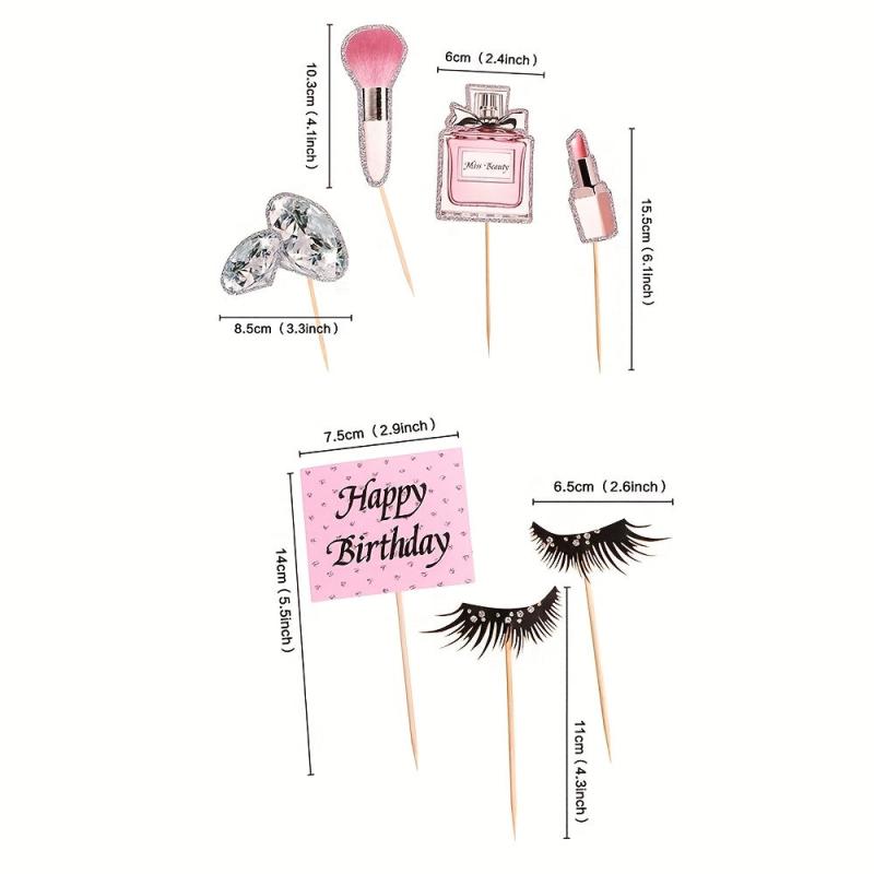 7pcs Glitter Makeup Cupcake Toppers for Party