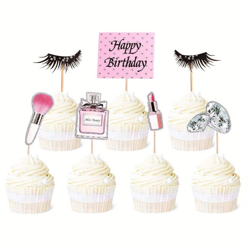 7pcs Glitter Makeup Cupcake Toppers for Party
