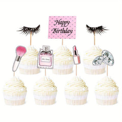 7pcs Glitter Makeup Cupcake Toppers for Party