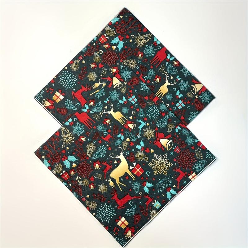 20pcs Merry Christmas Printed Paper Napkins 33.02x33.02cm Party Supplies