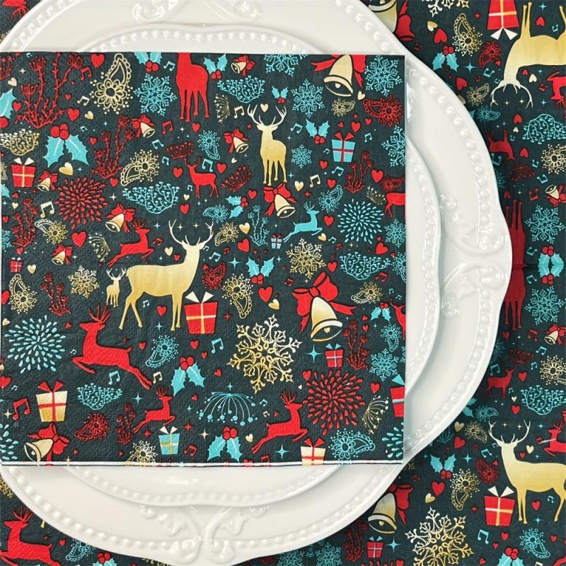 20pcs Merry Christmas Printed Paper Napkins 33.02x33.02cm Party Supplies