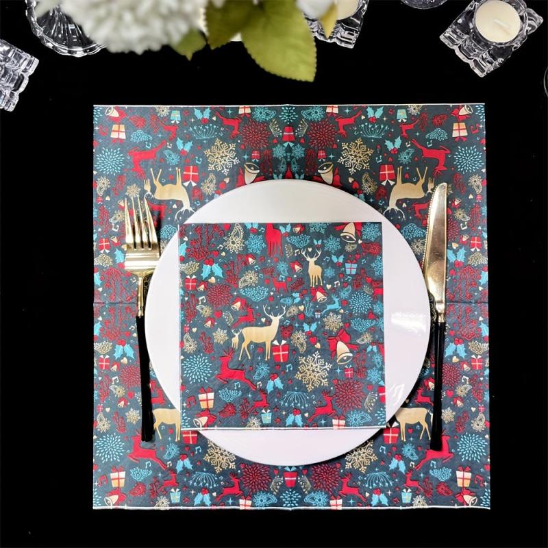 20pcs Merry Christmas Printed Paper Napkins 33.02x33.02cm Party Supplies