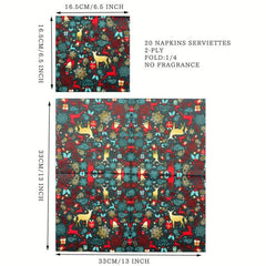 20pcs Merry Christmas Printed Paper Napkins 33.02x33.02cm Party Supplies