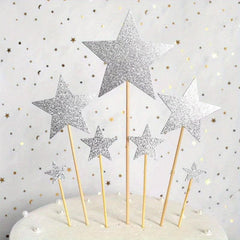 7pc Glitter Cake Toppers Heart/Star Shape Plug-In Decorations for Parties