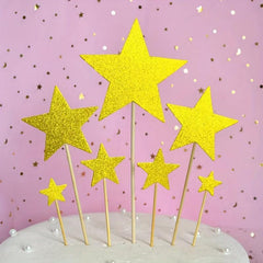 7pc Glitter Cake Toppers Heart/Star Shape Plug-In Decorations for Parties
