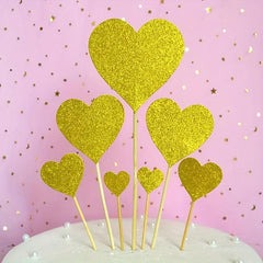 7pc Glitter Cake Toppers Heart/Star Shape Plug-In Decorations for Parties