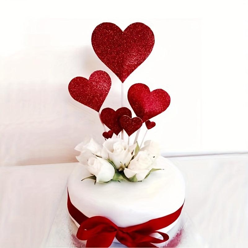 7pc Glitter Cake Toppers Heart/Star Shape Plug-In Decorations for Parties