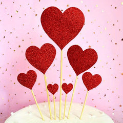 7pc Glitter Cake Toppers Heart/Star Shape Plug-In Decorations for Parties