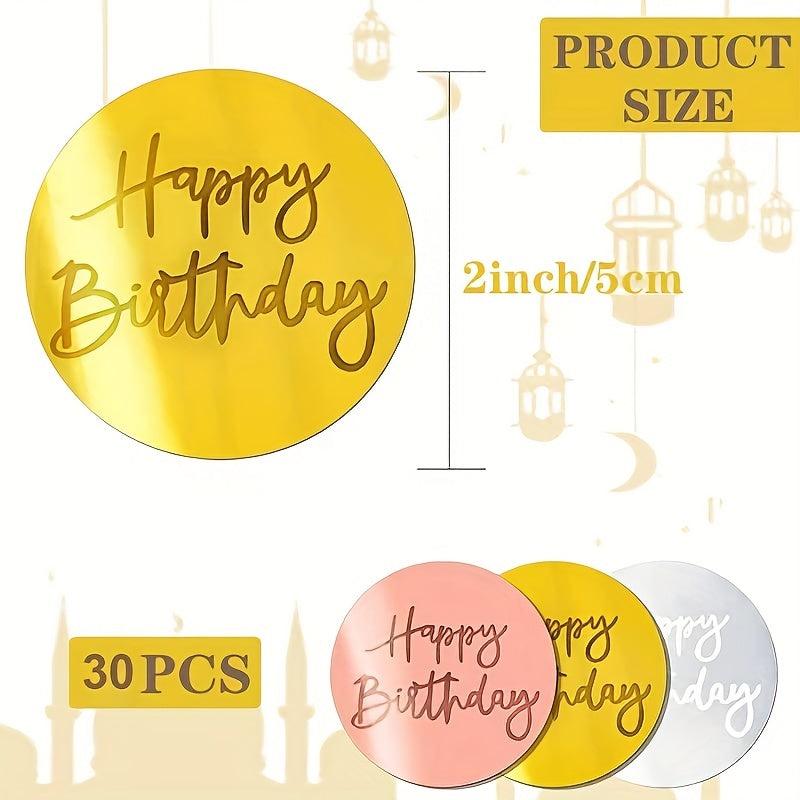 30pcs Happy Birthday Cake Topper Acrylic Cupcake Toppers for DIY Baking Decor
