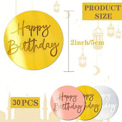 30pcs Happy Birthday Cake Topper Acrylic Cupcake Toppers for DIY Baking Decor