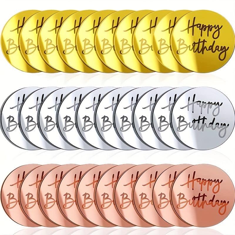30pcs Happy Birthday Cake Topper Acrylic Cupcake Toppers for DIY Baking Decor