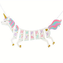 Unicorn Party Supplies Happy Birthday Flower Bunting Decoration
