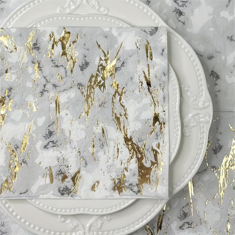 16pcs Marble Bronzing Napkins Wedding Party Decoration Paper Towel 33x33cm