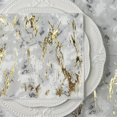 16pcs Marble Bronzing Napkins Wedding Party Decoration Paper Towel 33x33cm