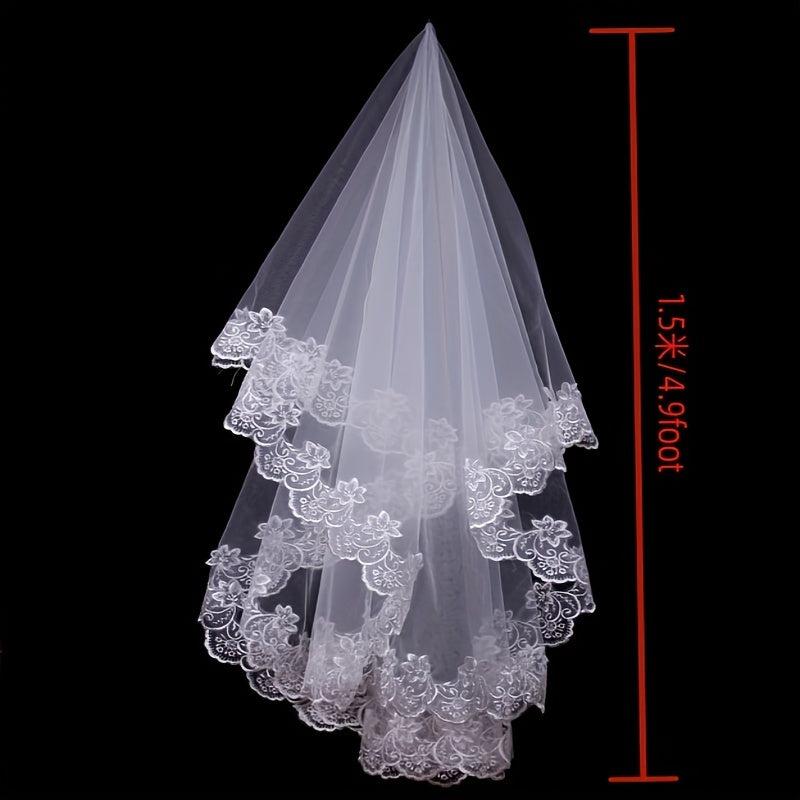 Lace Bridal Veil 4 9ft Long Elegant for Weddings Bachelorette Parties