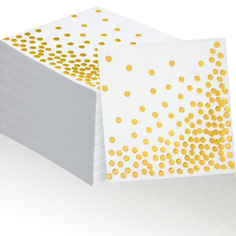 25pcs Gilded Polka Dot Party Napkins for Weddings, Graduations, Birthdays