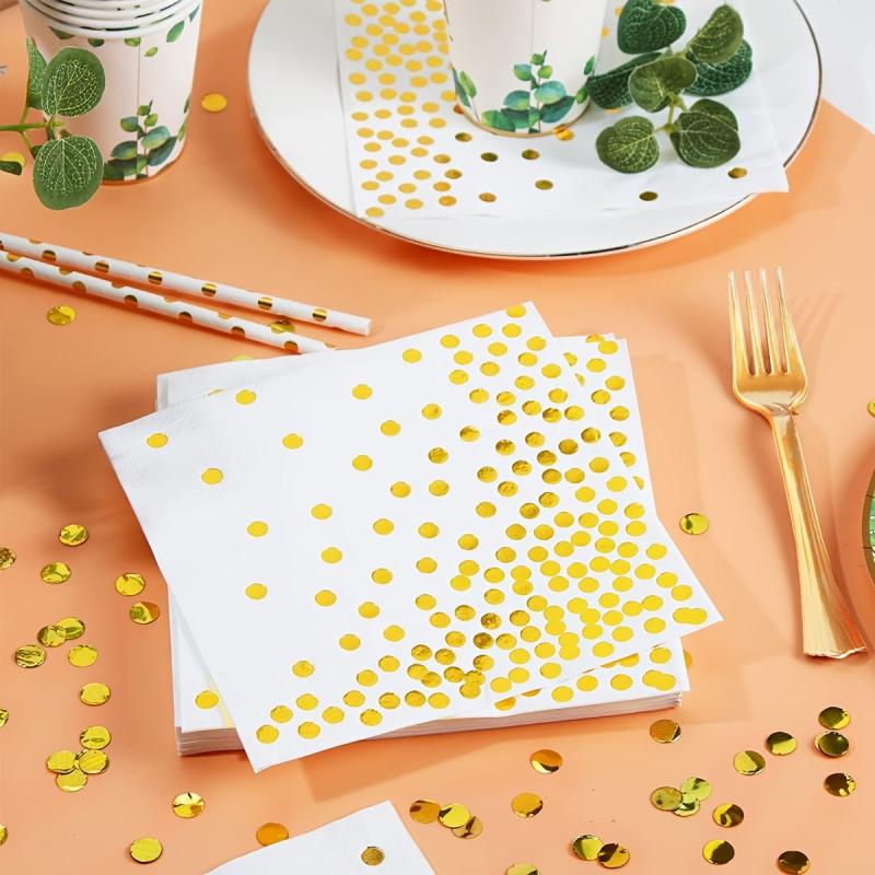 25pcs Gilded Polka Dot Party Napkins for Weddings, Graduations, Birthdays