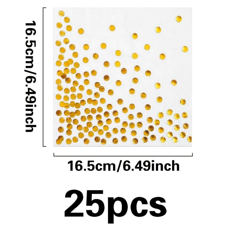 25pcs Gilded Polka Dot Party Napkins for Weddings, Graduations, Birthdays