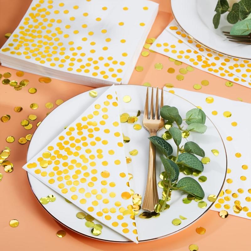 25pcs Gilded Polka Dot Party Napkins for Weddings, Graduations, Birthdays