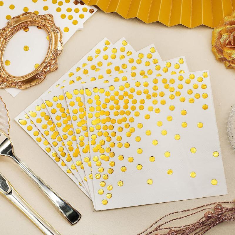 25pcs Gilded Polka Dot Party Napkins for Weddings, Graduations, Birthdays