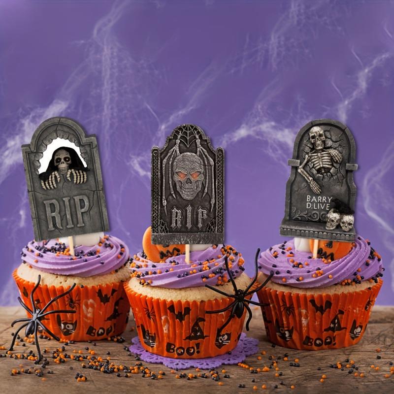 8pcs R Tombstone Halloween Cupcake Inserts for Dessert Cakes