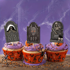 8pcs R Tombstone Halloween Cupcake Inserts for Dessert Cakes