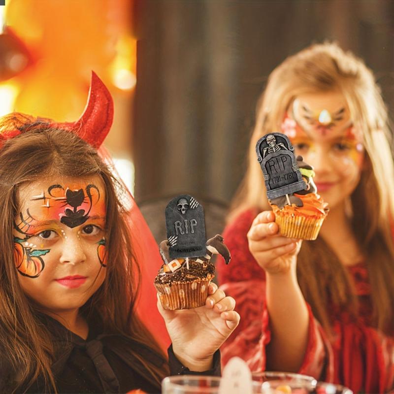 8pcs R Tombstone Halloween Cupcake Inserts for Dessert Cakes