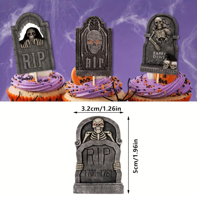 8pcs R Tombstone Halloween Cupcake Inserts for Dessert Cakes