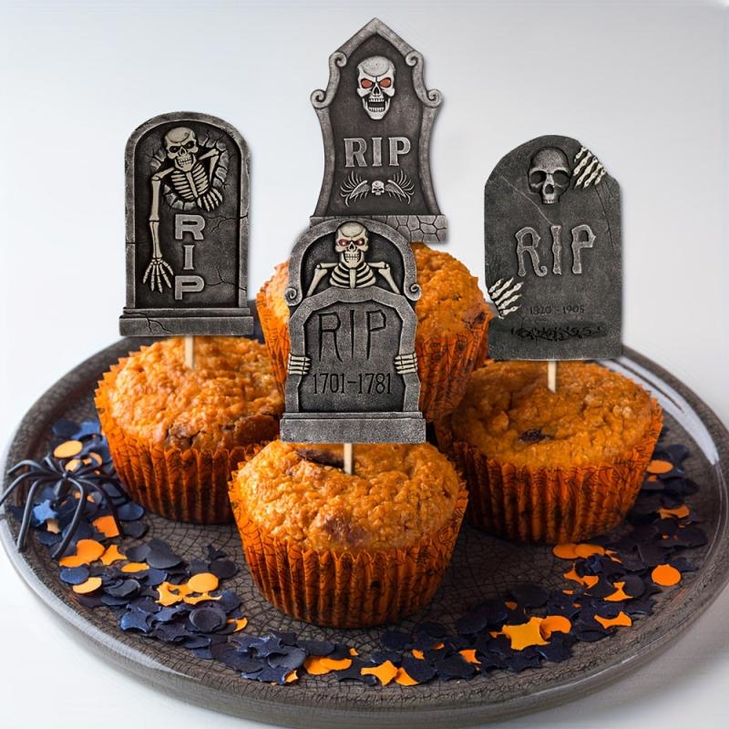 8pcs R Tombstone Halloween Cupcake Inserts for Dessert Cakes