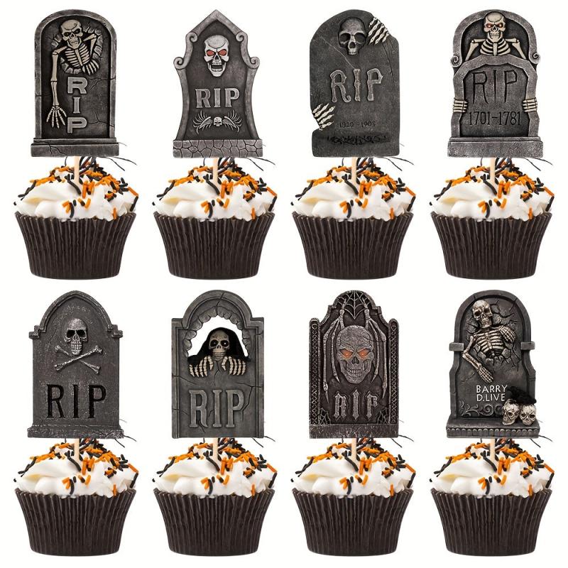8pcs R Tombstone Halloween Cupcake Inserts for Dessert Cakes