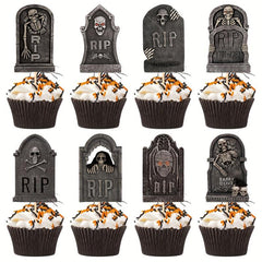 8pcs R Tombstone Halloween Cupcake Inserts for Dessert Cakes