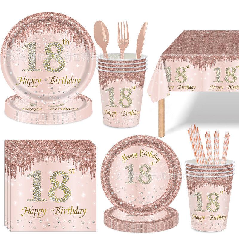 Pink Rhinestone 18 Year Party Cutlery Set Girl Birthday Celebration